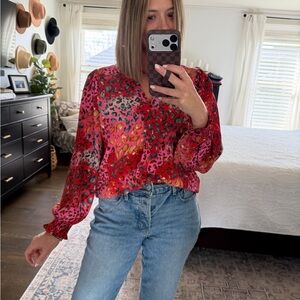 JODIFL Vibrant Red and Pink Blouse